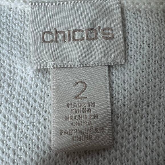 Chico's Long Line Cardigan Sweater Ivory Open Front Jacquard Knit Size 2 / Large - Picture 8 of 11